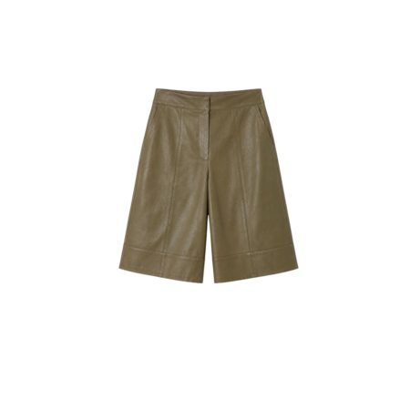 Olijfgroene leer look bermuda