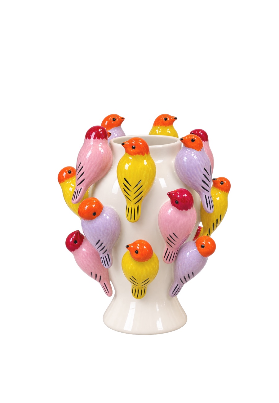 Vrolijke vogel vaas, handmade