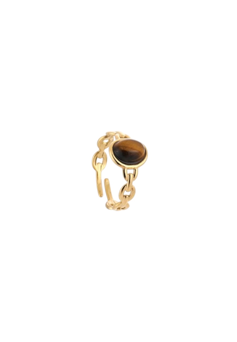 Goudkleurige ring met bruine steen