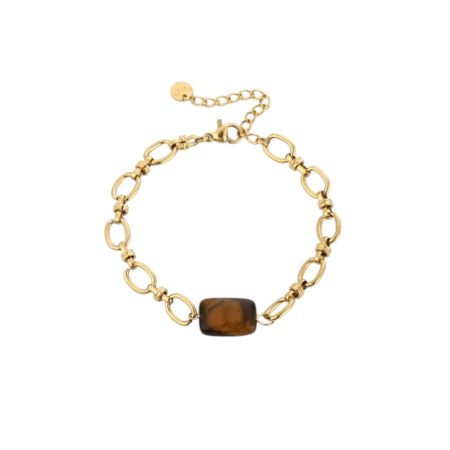 Goudkleurige armband met bruine steen
