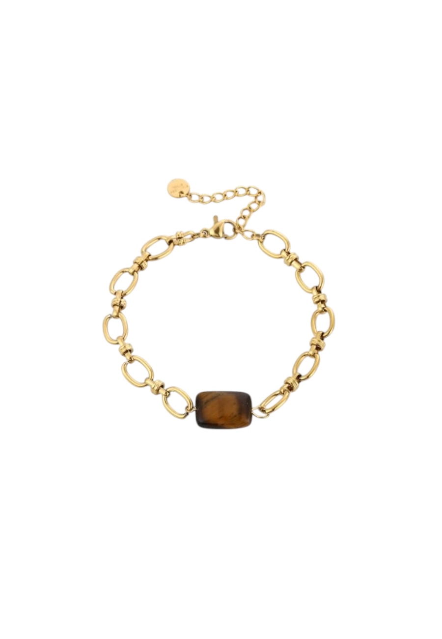 Goudkleurige armband met bruine steen