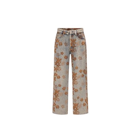 Suede flowers fold over wide leg jeans