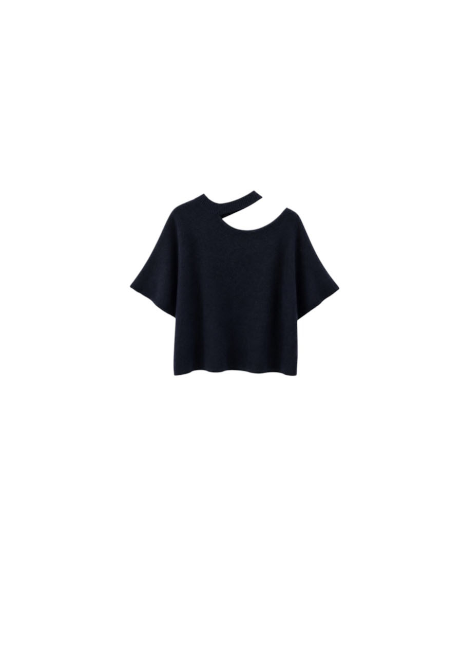 Zwart truitje asymmetrisch cut-out bij de hal