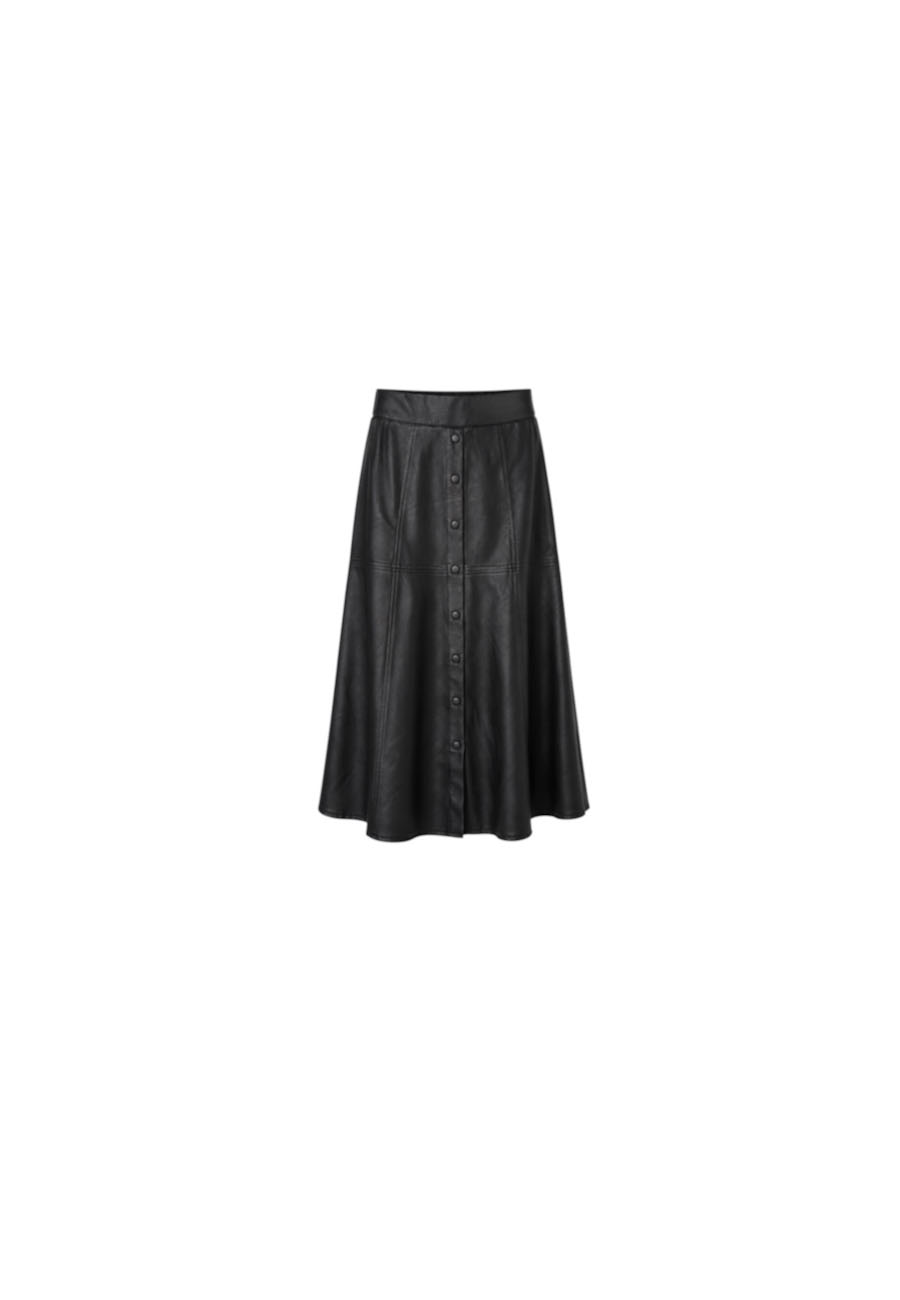 Zwarte leer look midi rok