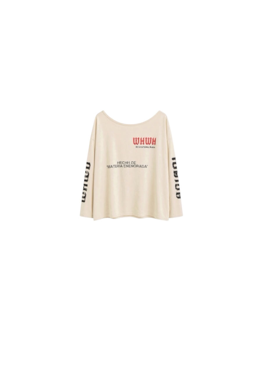 Beige oversized shirt met boothals