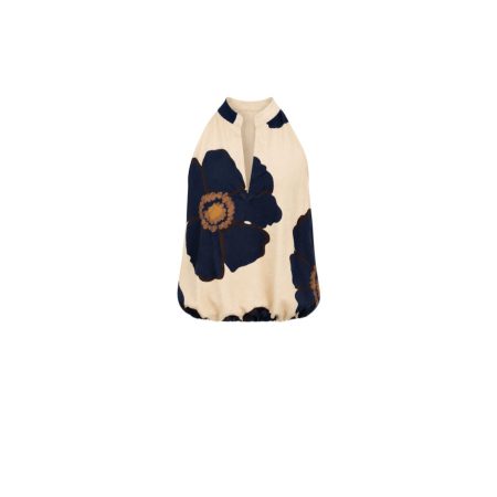 Ecru top met blauwe bloemen