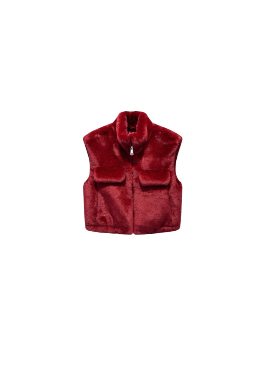 Burgundy fake fur gilet