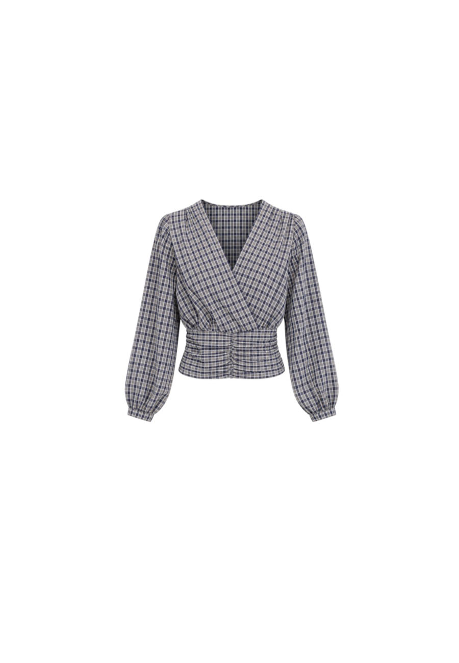Top met ruit patroon en gesmokte details bij taille