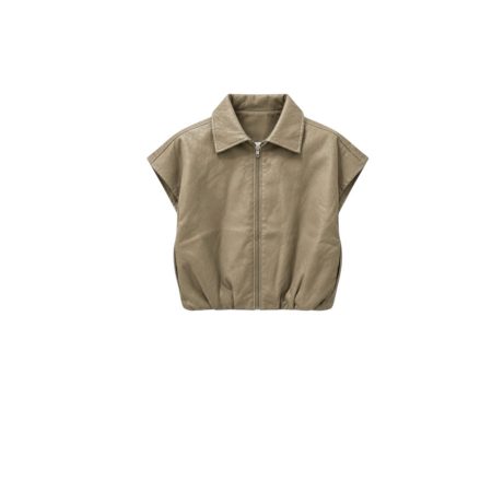 Khaki leer look gilet
