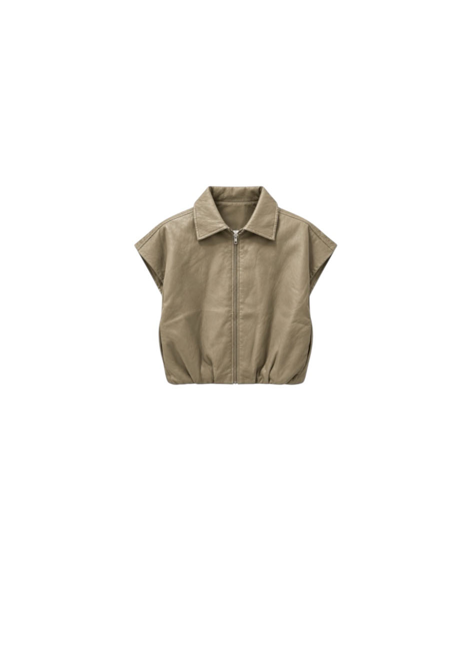Khaki leer look gilet