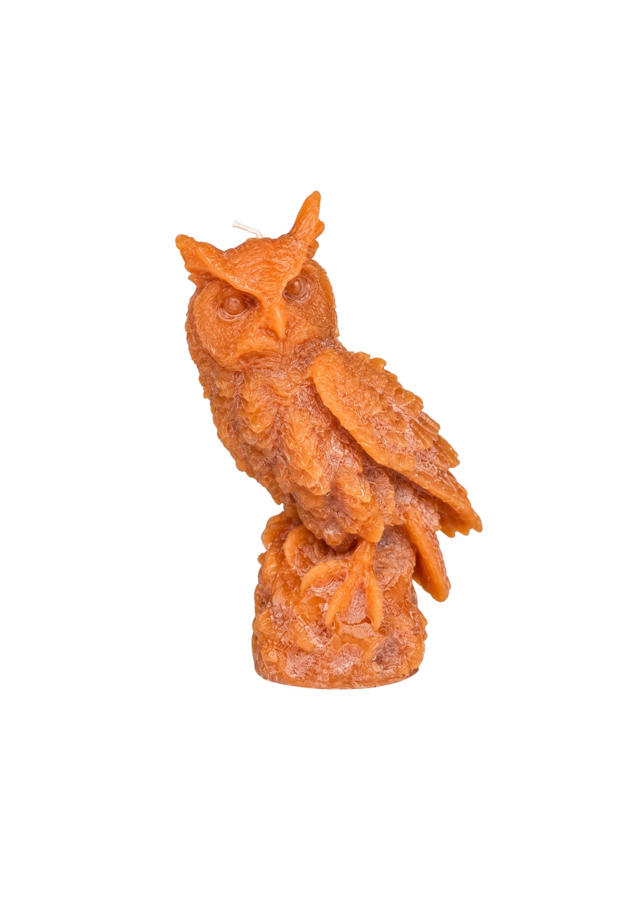 Kaars in de vorm van een uil, goud/bruin