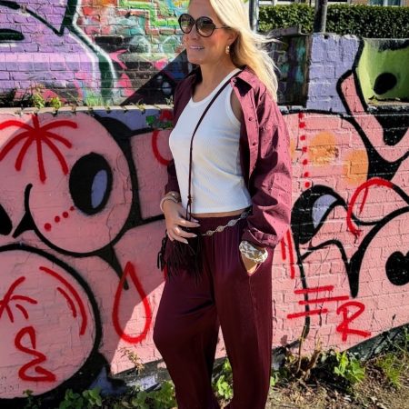 Burgundy glans ballonbroek
