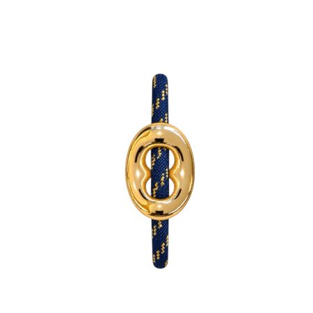 Donkerblauw/goud touwarmband met goudkleurige boon bedel