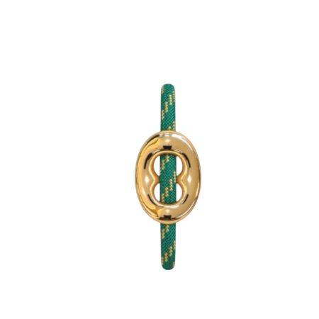 Groen/goud touwarmband met goudkleurige boon bedel