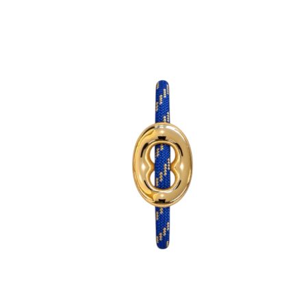 Blauw/goud touwarmband met goudkleurige boon bedel