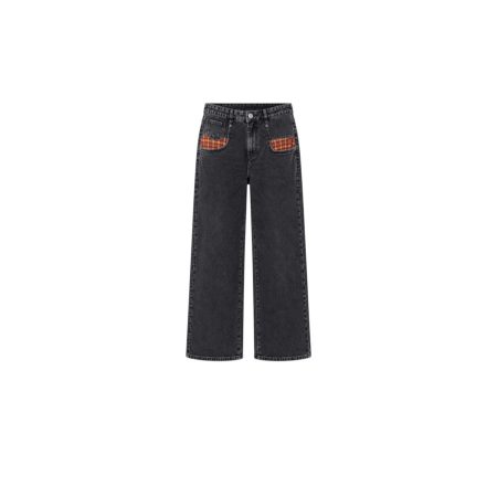 Zwarte straight jeans met ruit accent