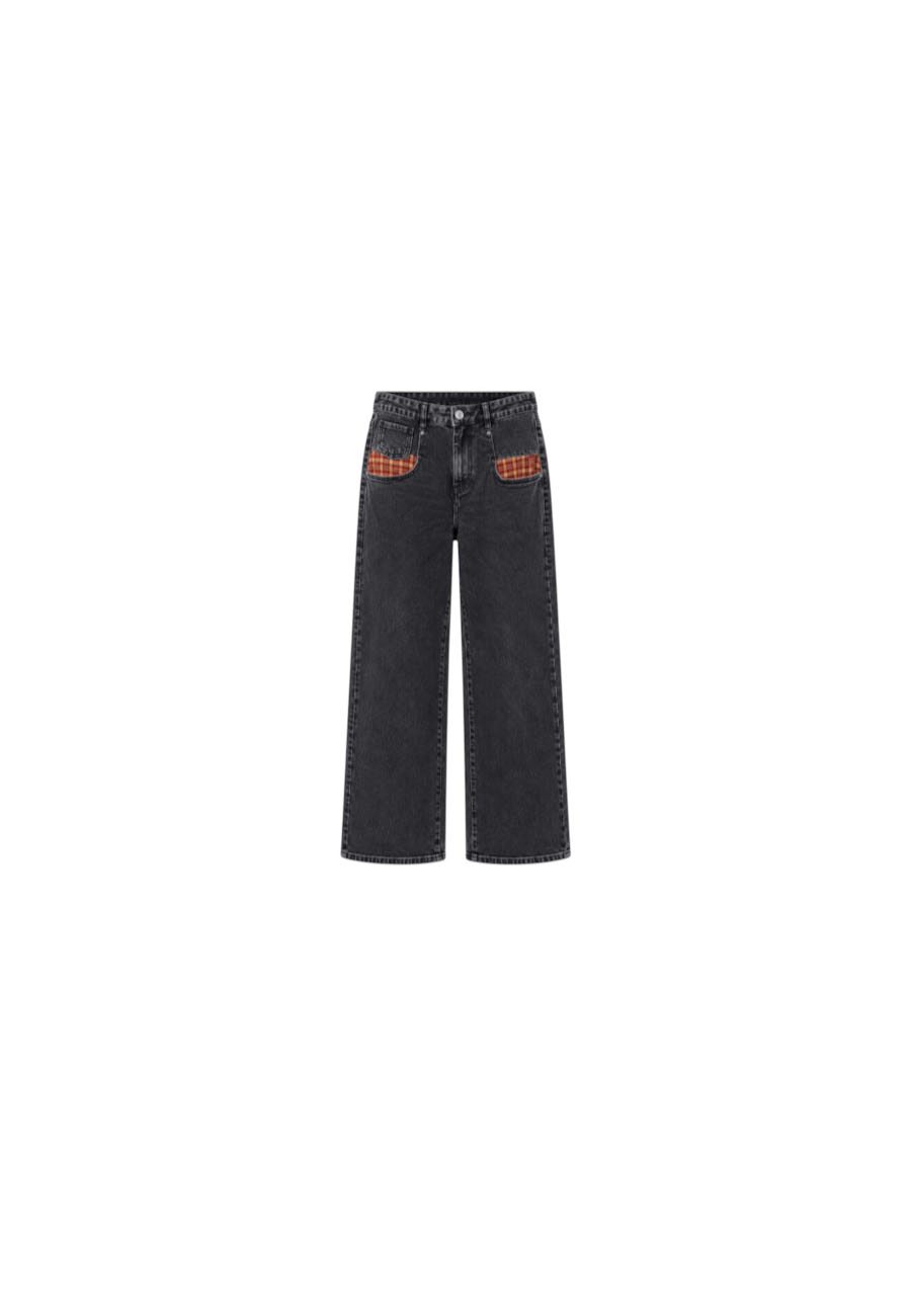 Zwarte straight jeans met ruit accent