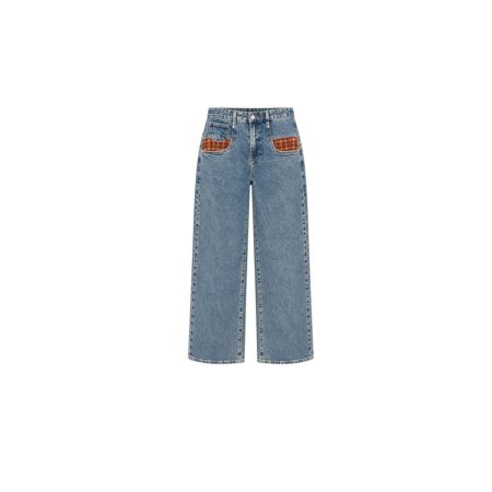 Straight jeans met ruit accent