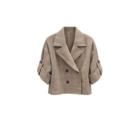 Beige geruite cropped trenchcoat
