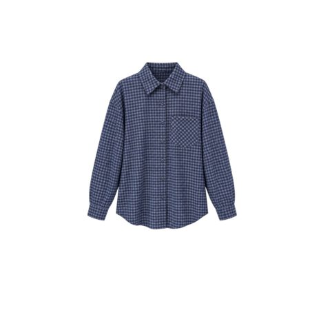 Blauw geruite flanellen blouse