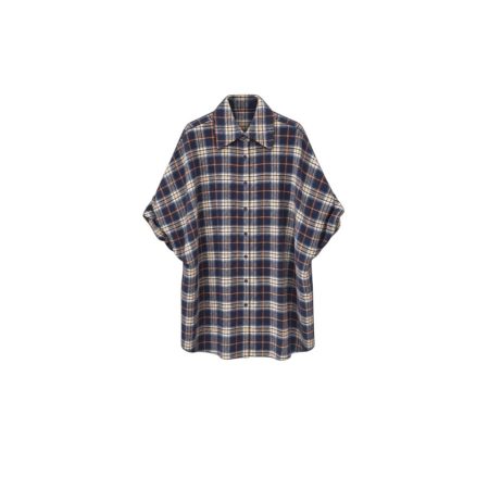 Blauwe lange geruite blouse