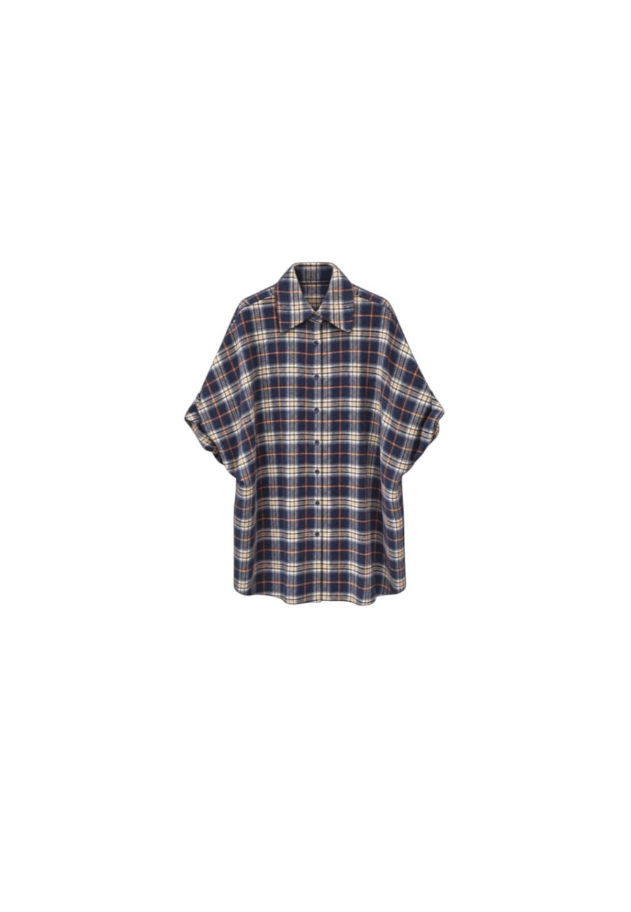 Blauwe lange geruite blouse