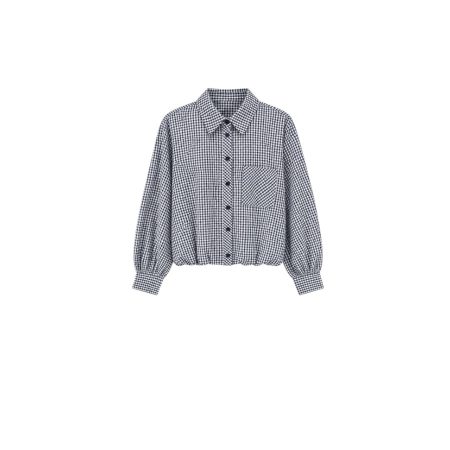 Cropped blouse blauw/wit geruit