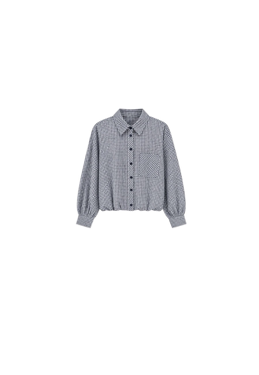 Cropped blouse blauw/wit geruit