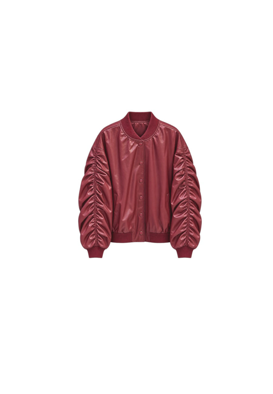 Bordeaux leerlook bomberjack