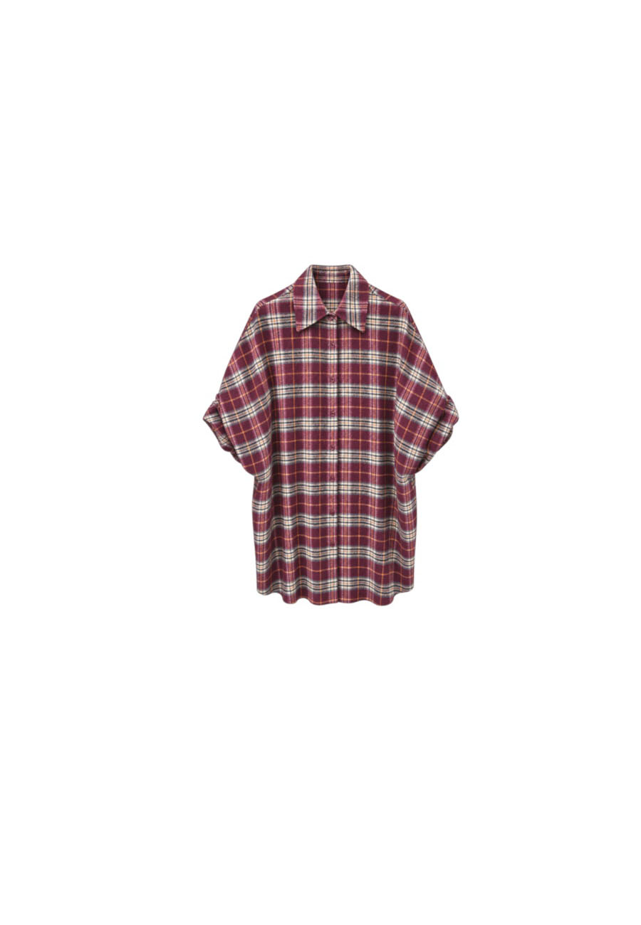 Burgundy lange geruite blouse