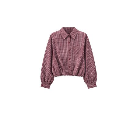 Burgundy cropped ruiten blouse