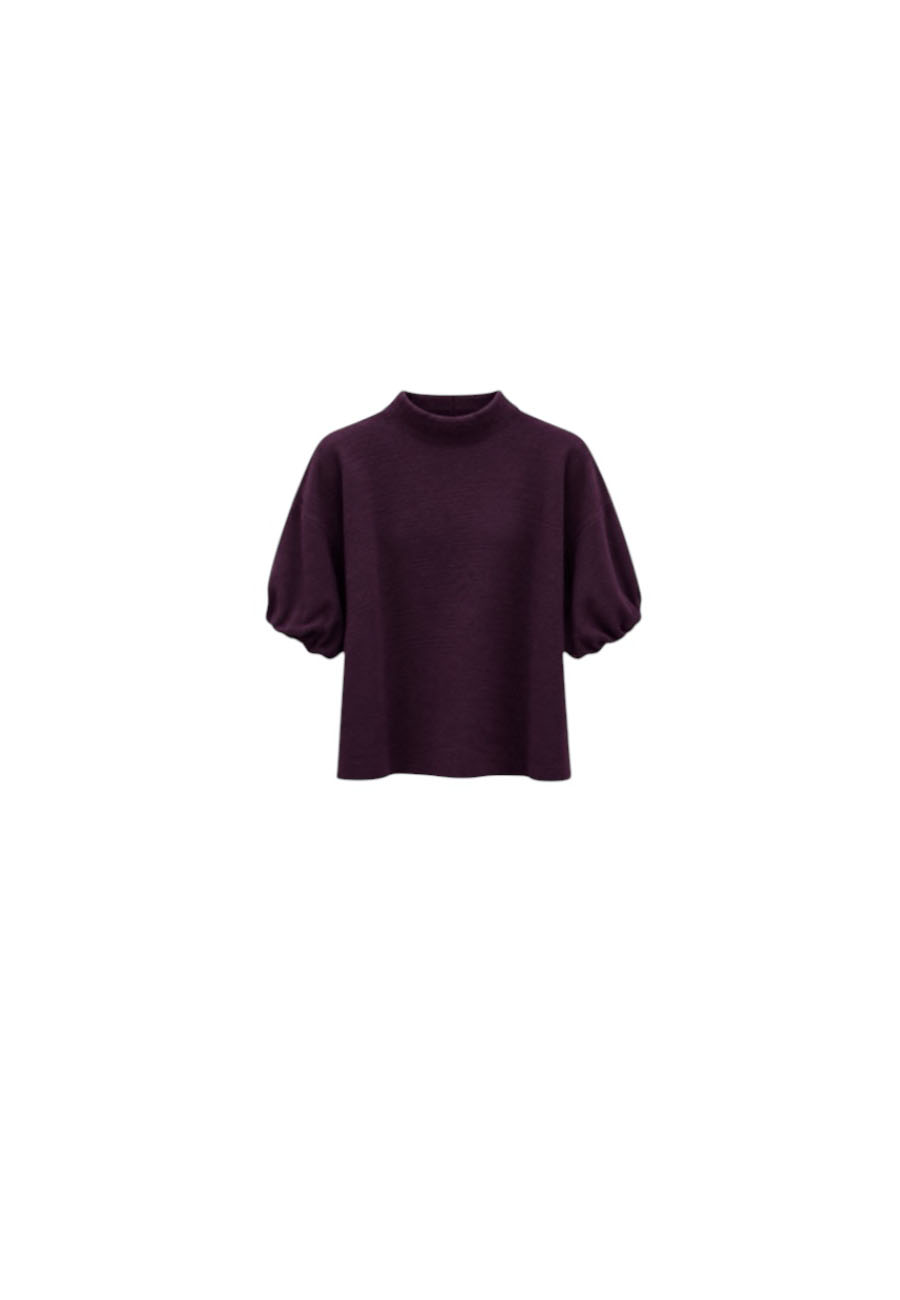 Burgundy truitje met pofmouwen