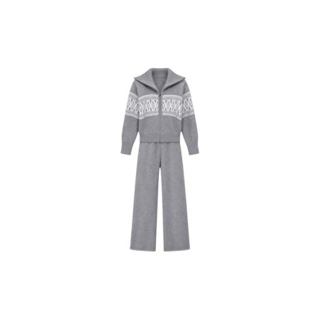 Grijs gebreid cosy pak met Noors patroon