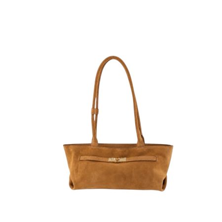 Cognac suède langwerpige tas