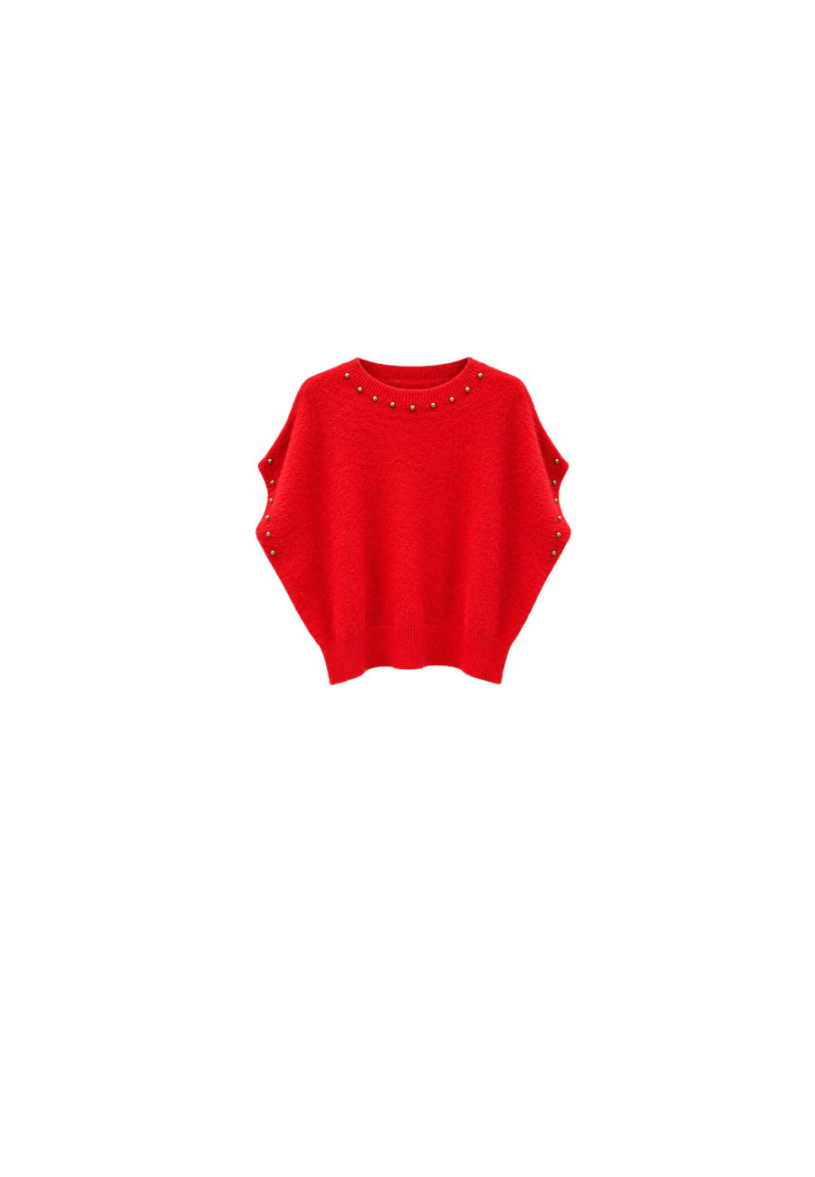 Rood mouwloos truitje met studs